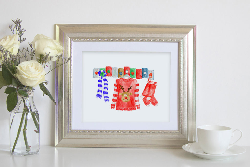 watercolor Christmas wooly jumper personalised print creator, instant download