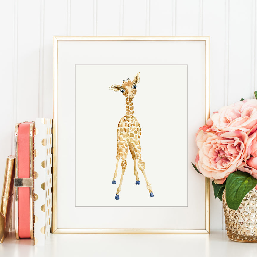 watercolor baby giraffe illustration, detailed giraffe calf, nursery print