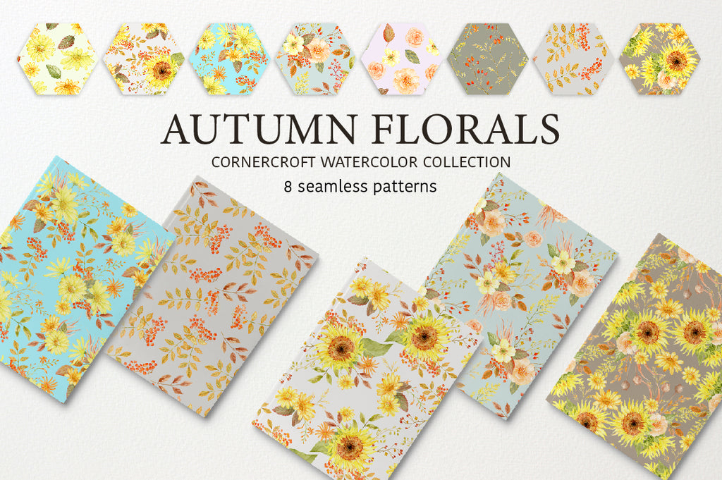 watercolor autumn florals. seamless pattern, digital paper, floral digital paper