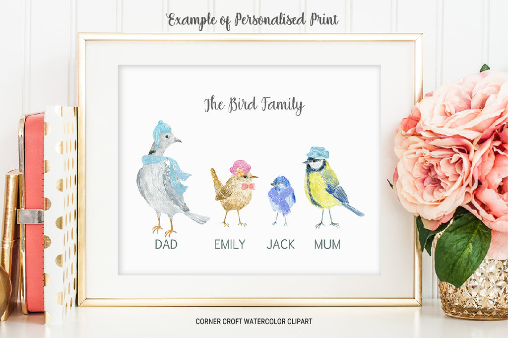 watercolor bird personalised prints