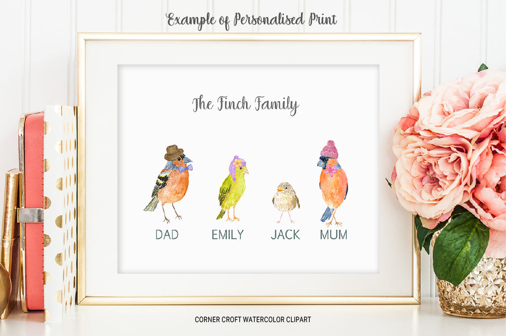 Watercolor bird prints, personalised prints