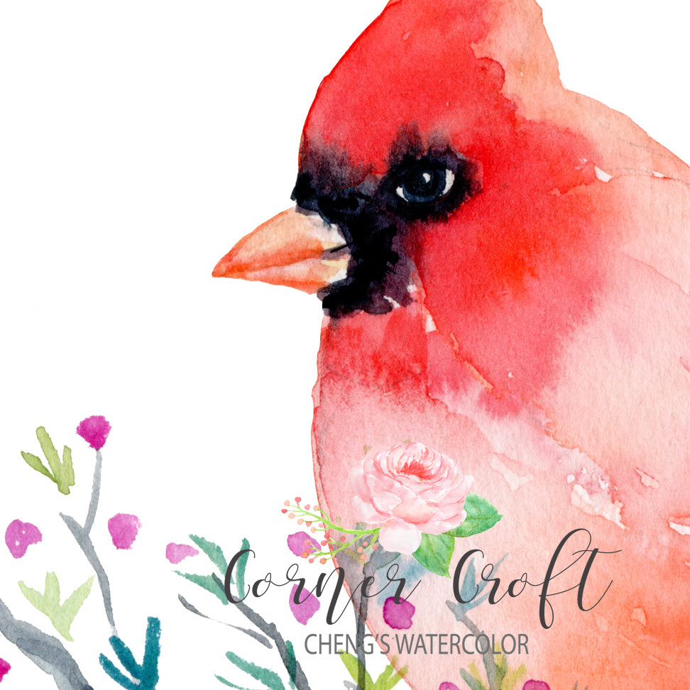 Christmas bird, red bird, watercolor bird, nature, animal illustration, cardinal print