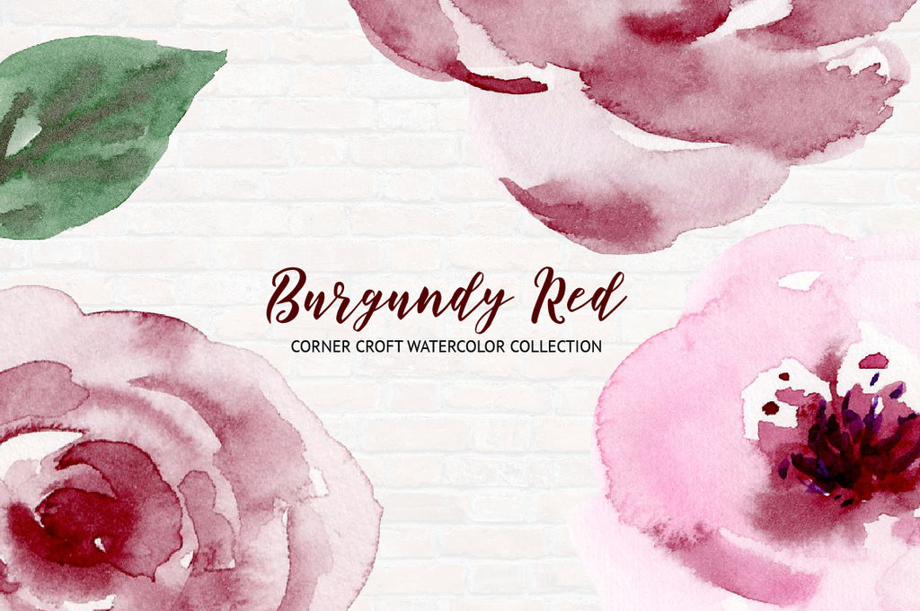 watercolor clipart burgundy red, watercolor illustration 