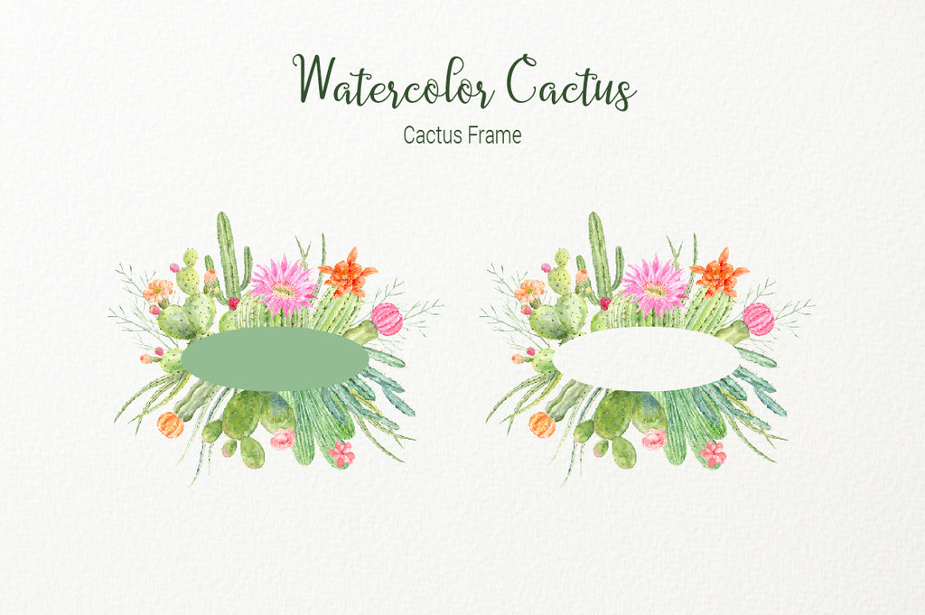 watercolor cactus frame, logo design, cactus illustration, botanical graphics 