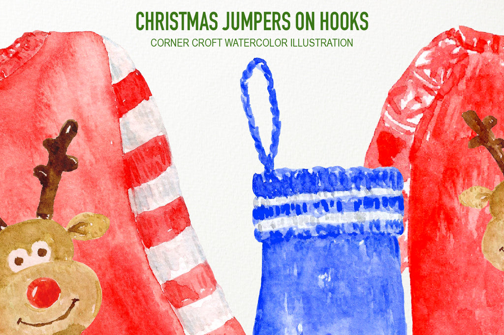 watercolor Christmas jumper and hook clipart, personalised print creator