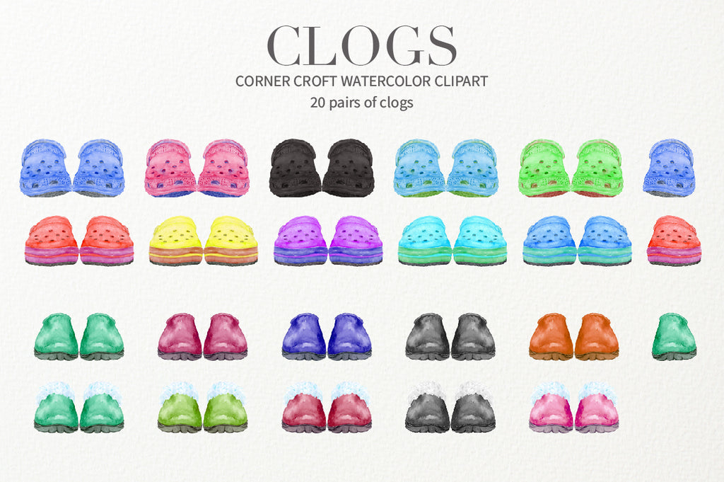 watercolour clogs and shoes for instant download for making personalised print