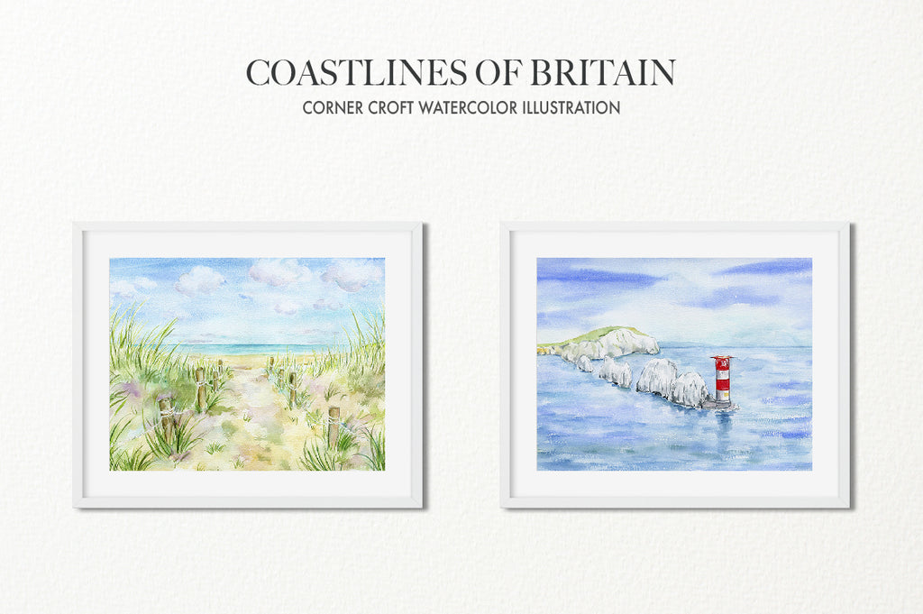Watercolor seascape paintings of West Wittering beach, Sussex, 