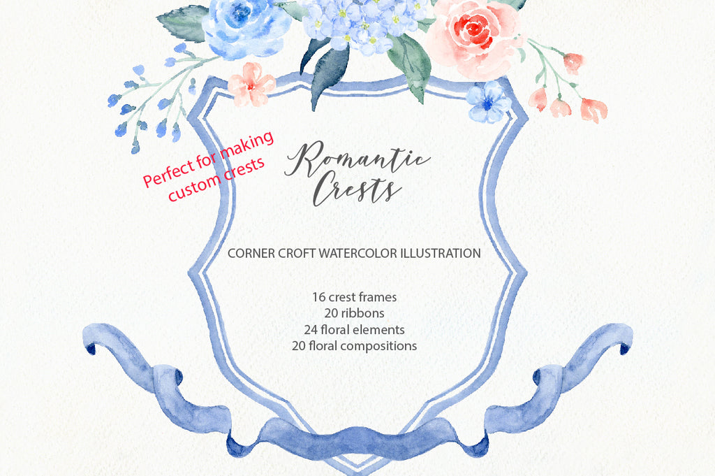 Watercolor wedding crest design kit, make your own crest, family crest design