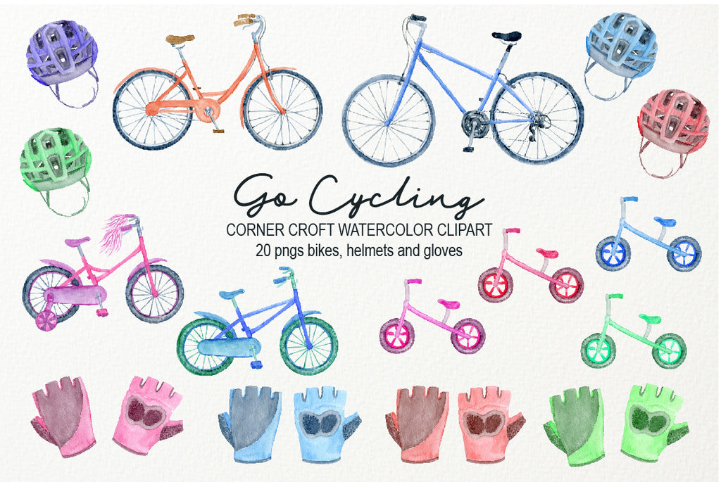 watercolor bikes, men's bike, women's bike, kid's bike, digital files