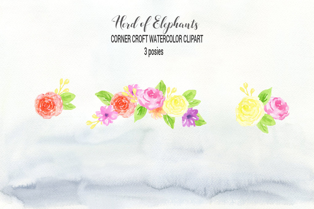 watercolor clipart herd of elephants, elephant illustration, floral elements, grass