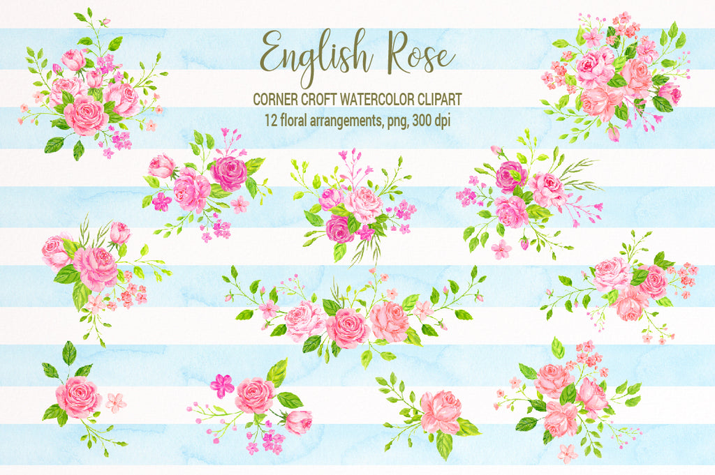 watercolor rose clipart, pink rose illustration, wedding invitation, save the date, floral posy, composition, rose clipart