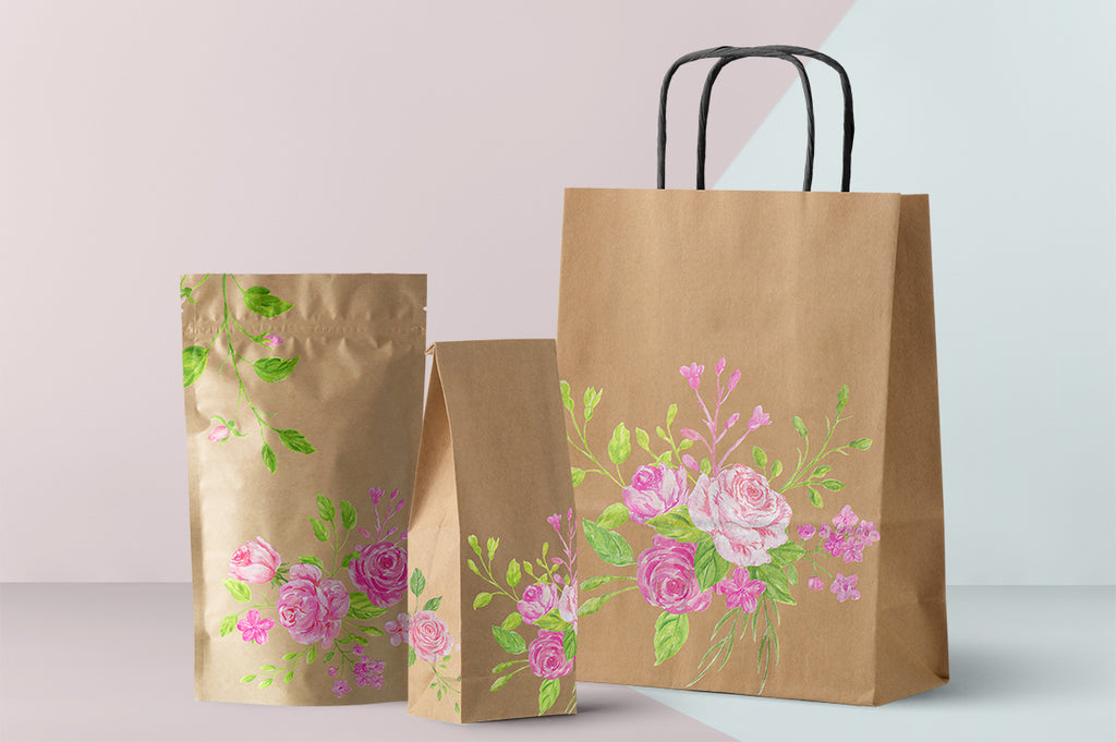 use pink rose clipart to create beautiful fabric, logo and branding