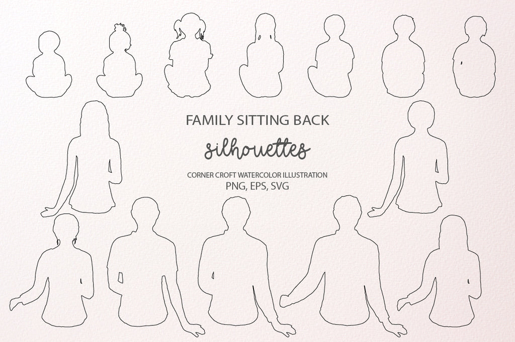 outlines of people sit back, family sit back instant download