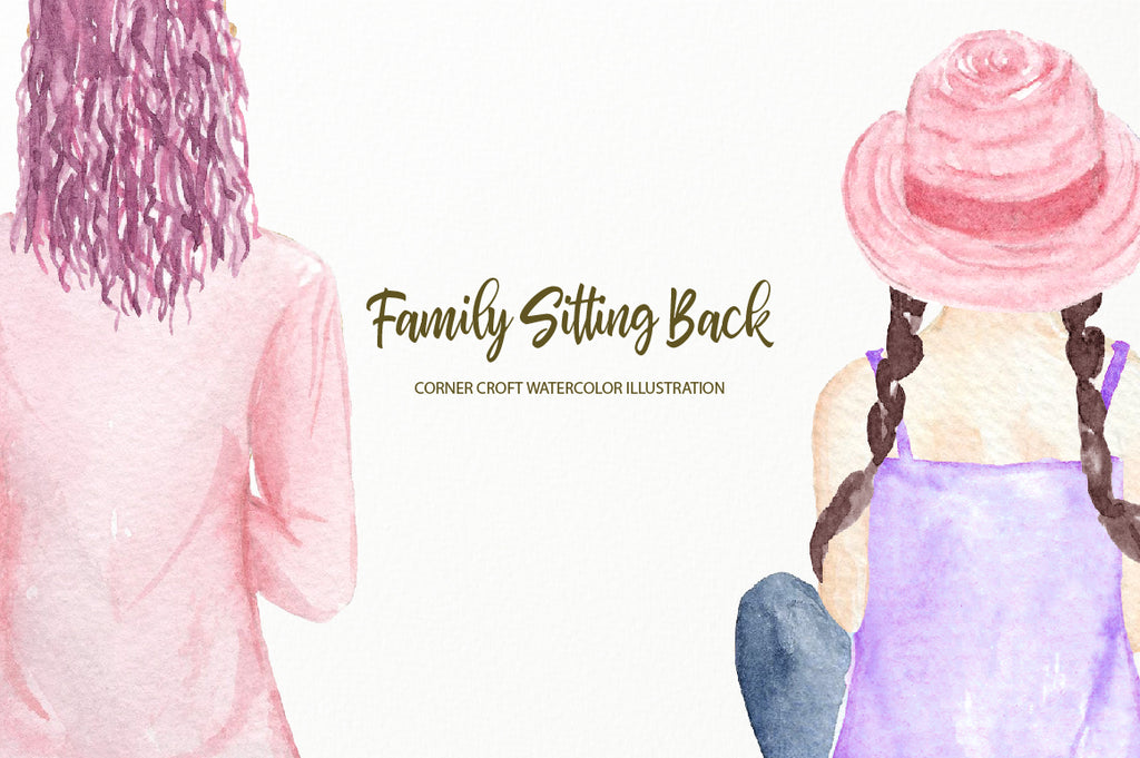 watercolor illustration family sitting back, digital download