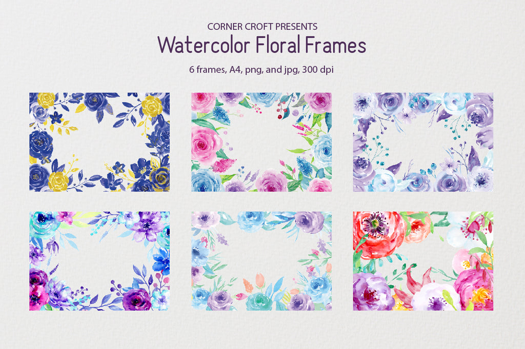 watercolour flower frame, watercolor composition, watercolor flowers for personalised prints