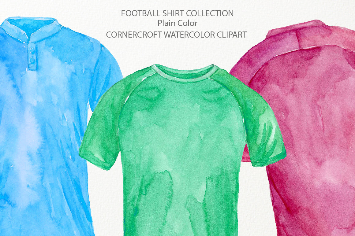 Watercolour football shirt clipart, football shirt in plain color, soccer shirt clipart, digital ...