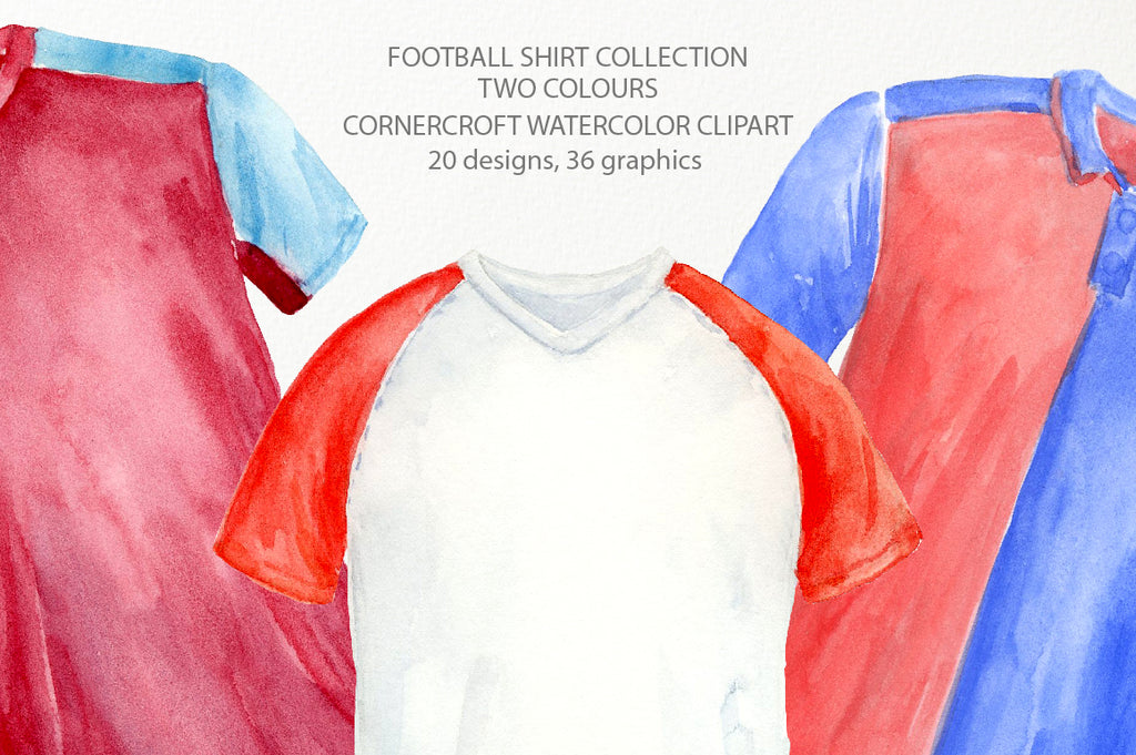 detailed watercolor illustration of football shirt, sport shirt collection, digital download 