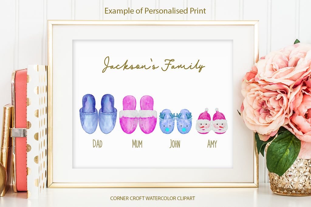 watercolor christmas slippers illustration for making personalised print