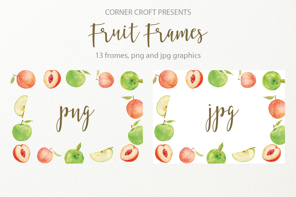 watercolor fruit frame, fruit composition, watercolor illustration, instant download 