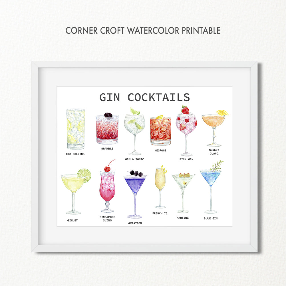 Watercolor Gin Cocktail Print Digital Download – Corner Croft