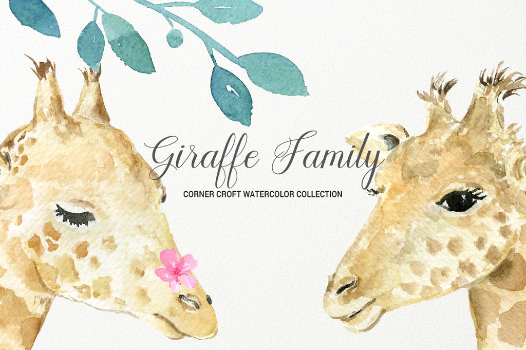 realistic watercolor giraffe print, giraffe portrait for making personalised print, my family print