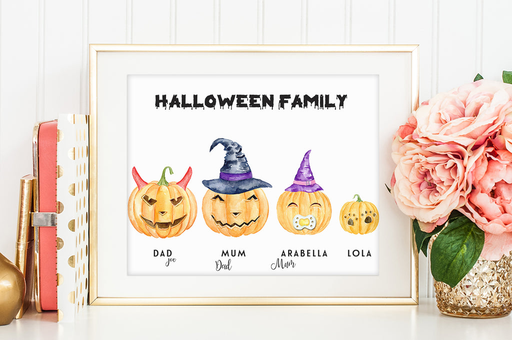 watercolor carved pumpkin, witch's hat, pirate's hat, eye patch, pumpkin vines, instant download 
