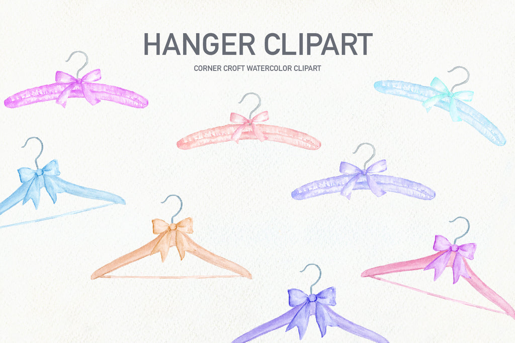 watercoor coat hanger clipart, pastel color hanger, pretty hanger, coat hanger illustration 