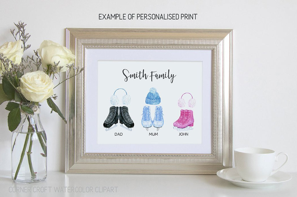 watercolor ice skates for making personalised print