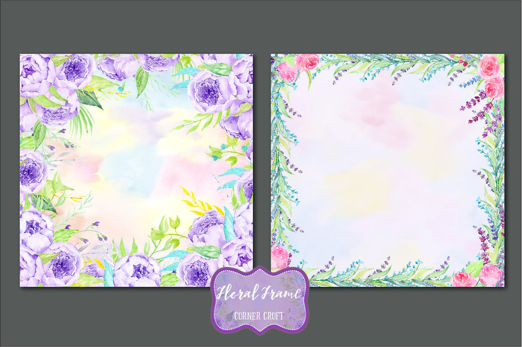 atercolor Floral Frames, watercolor background, floral background, digital background  for instant download