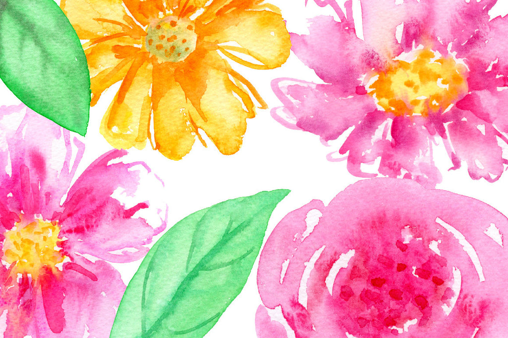 Watercolor Clipart Royalty  Hand painted watercolor purple flowers, pink flower, yellow flowers, gold flowers, berries and decorative elements for instant download
