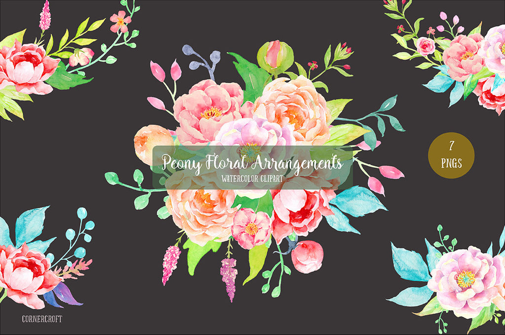 watercolor peony bouquet, wedding bouquet, peach peony flower arrangements 