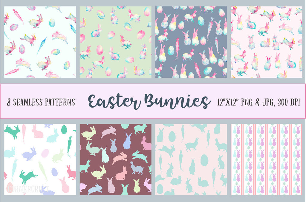 Watercolor Digital Paper Easter Bunnies, rabbits, abstract rabbits in pastel color for instant download