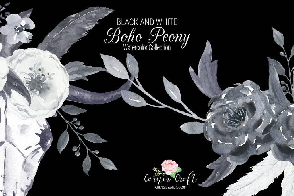 posy, black peony, floral arrangement, peony, black, skull, boho, posies, black and white, boho peony, skull