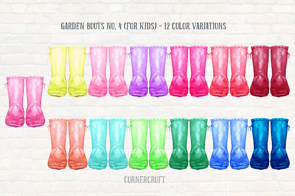 watercolour wellies for kids, children's rain boots, blue, green, yellow, pink and red rain boots for instant download, digital art