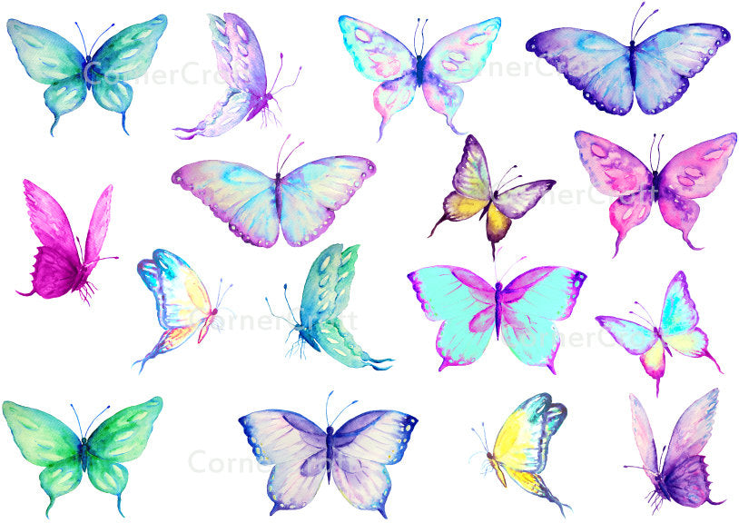 blue, purple, yellow butterflies for digital download.