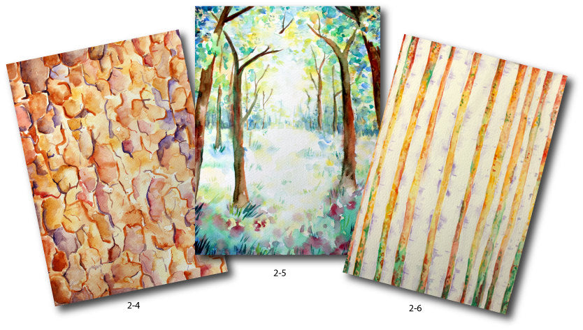 watercolor woodland, tree bark and birchwood, nature background for instant download 