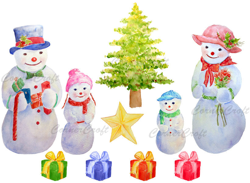 watercolor snowman clipart, instant download 