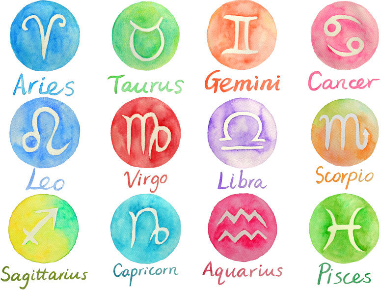 watercolor Astrological signs, zodiac signs ,star signs and 12 watercolor names for instant download