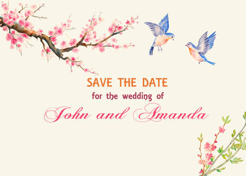 watercolor wedding clipart, cherry blossom and blue bird