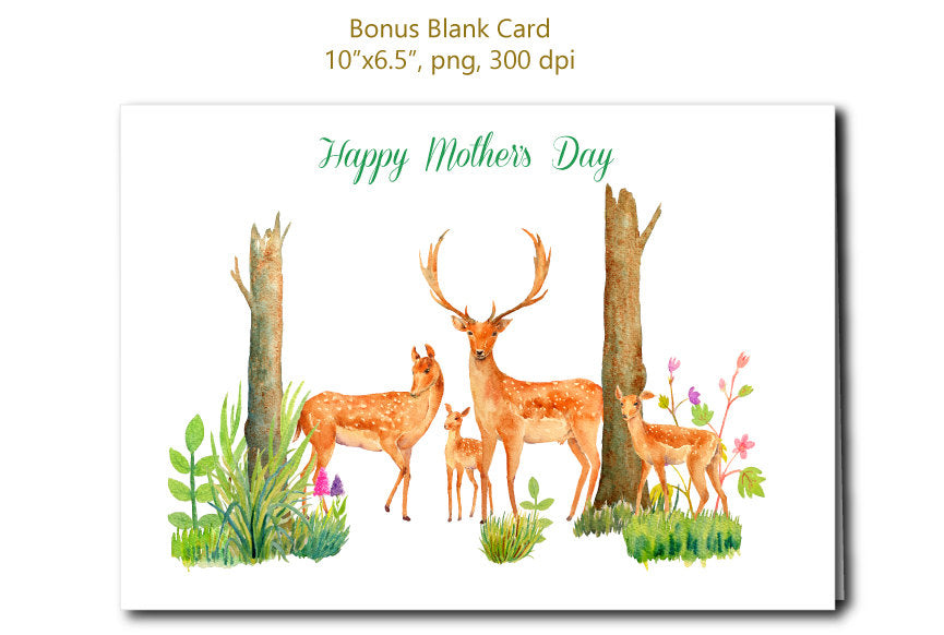 watercolor deer family, deer clipart, stag, fawn, deer family, easter, deer illustration 