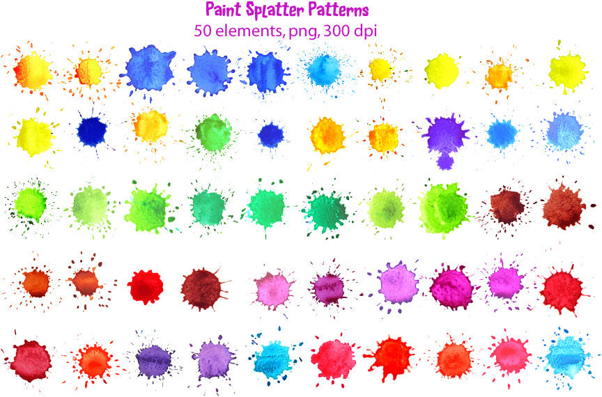 Watercolour paint splatter patterns, Paint drops and Paint splashes digital download