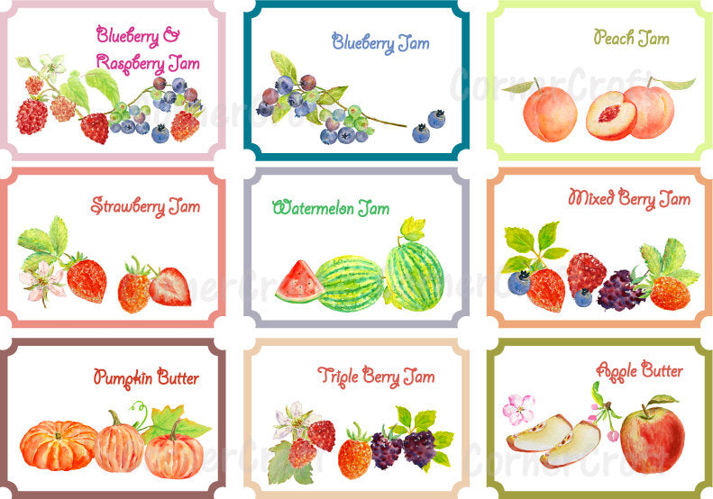watercolor fruit label, jam label, watercolour label, gift label, jam label
