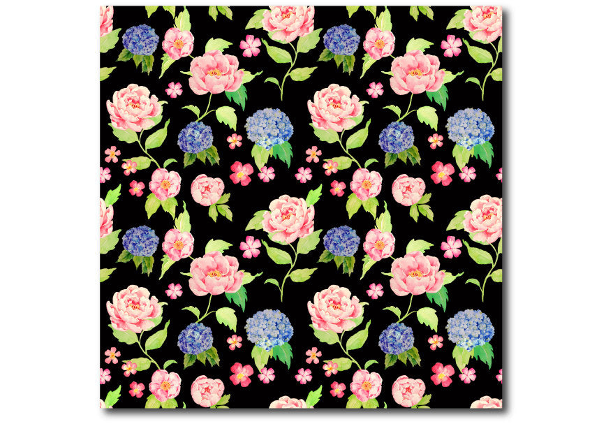 peach peony and blue hydrangea pattern, instant download 