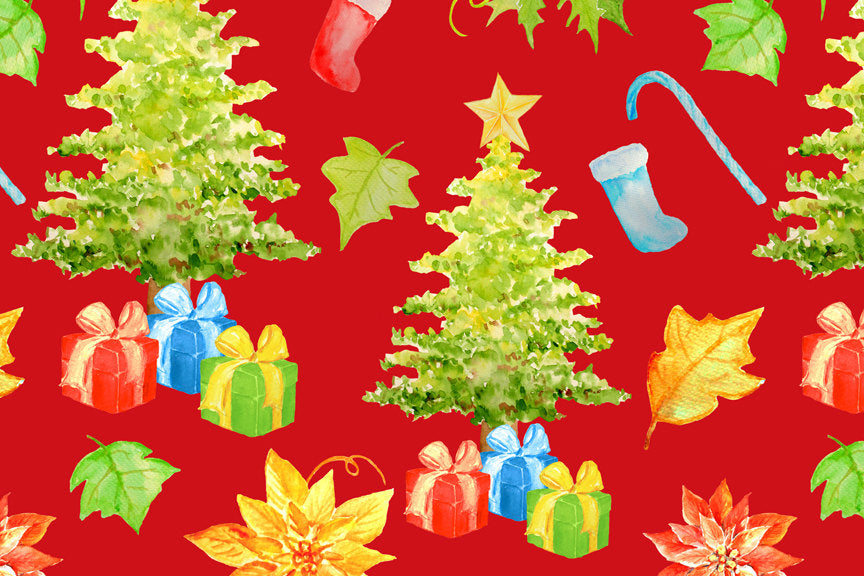 digital paper, watercolor pattern, watercolour pattern, Christmas tree, fabric design