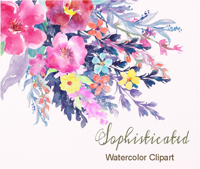 watercolor clipart, sophisticated, pink, purple, rich color, autumn color, clipart, instant download 