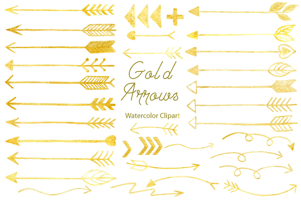 Hand drawn gold arrows, arrows clipart, arrow doodle for instant download