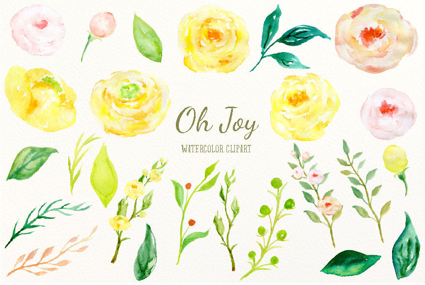watercolour elements, yellow flower, yellow, pink, spring flower.