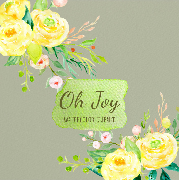 watercolour clipart oh joy, yellow roses, instant download