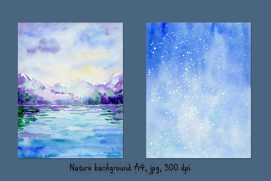 watercolor snow background, snow mountain instant download, 