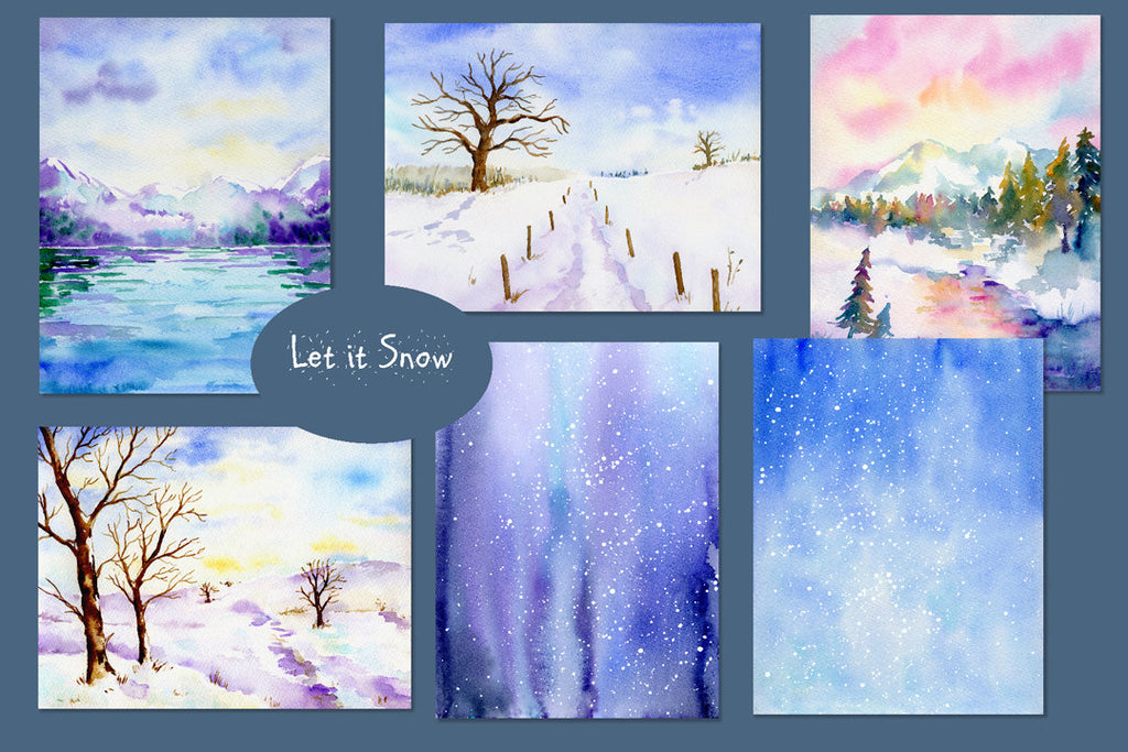 watercolor background, landscape scene, let it snow, snow mountain, stream, snow texture, snow background instant download